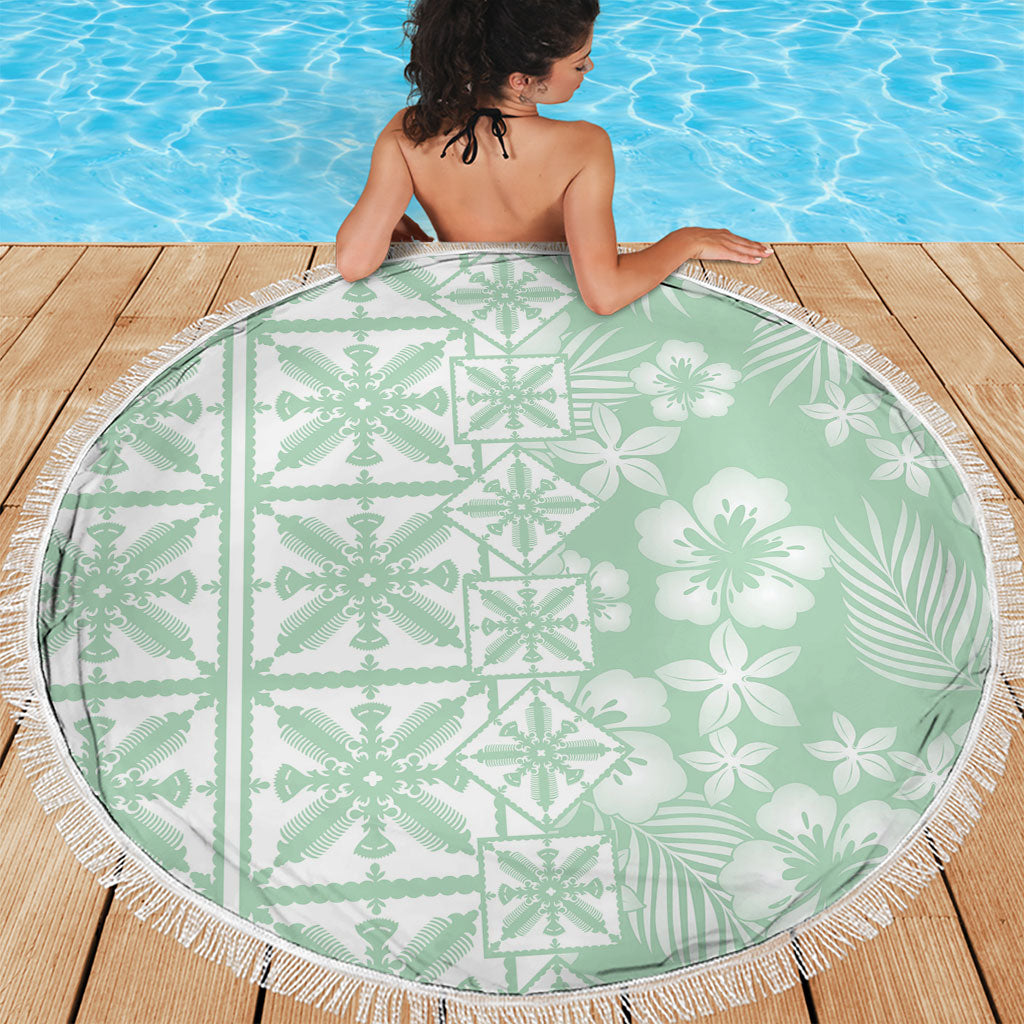 Pastel Green Kahili Quilt Hawaii Beach Blanket Tropical Flower Seamless Half Style