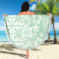 Pastel Green Kahili Quilt Hawaii Beach Blanket Tropical Flower Seamless Half Style
