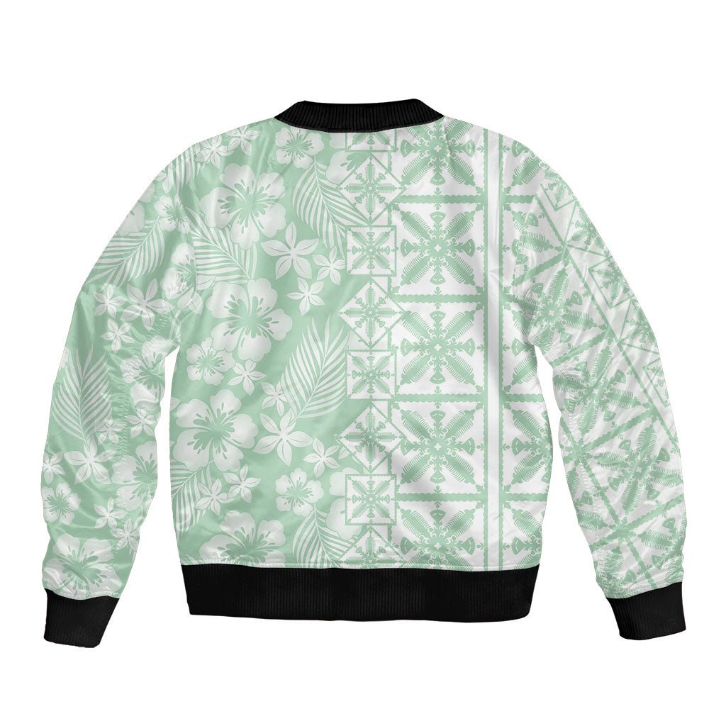 Pastel Green Kahili Quilt Hawaii Bomber Jacket Tropical Flower Seamless Half Style