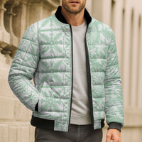 Pastel Green Kahili Quilt Hawaii Bomber Puffer Jacket Tropical Flower Seamless Half Style