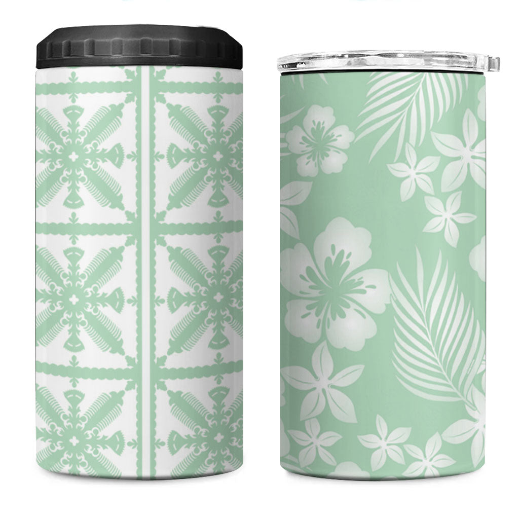 Pastel Green Kahili Quilt Hawaii 4 in 1 Can Cooler Tumbler Tropical Flower Seamless Half Style LT14 One Size: 16 oz Green - Polynesian Pride