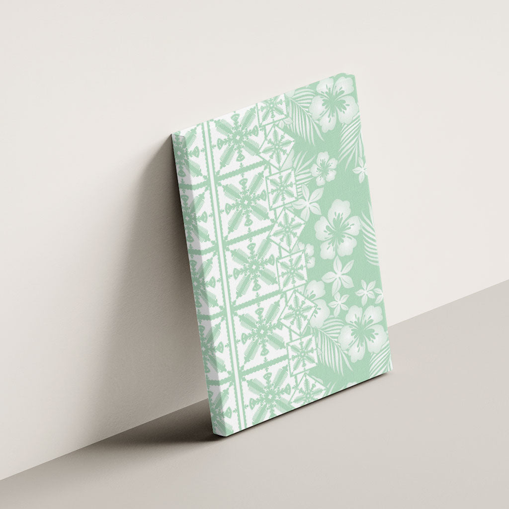 Pastel Green Kahili Quilt Hawaii Canvas Wall Art Tropical Flower Seamless Half Style