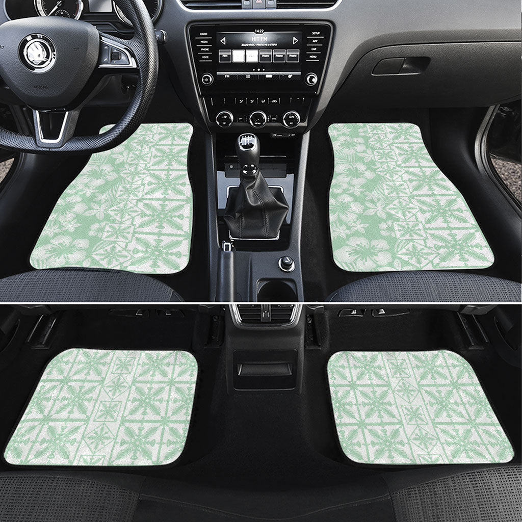 Pastel Green Kahili Quilt Hawaii Car Mats Tropical Flower Seamless Half Style LT14 Set 4pcs Green - Polynesian Pride