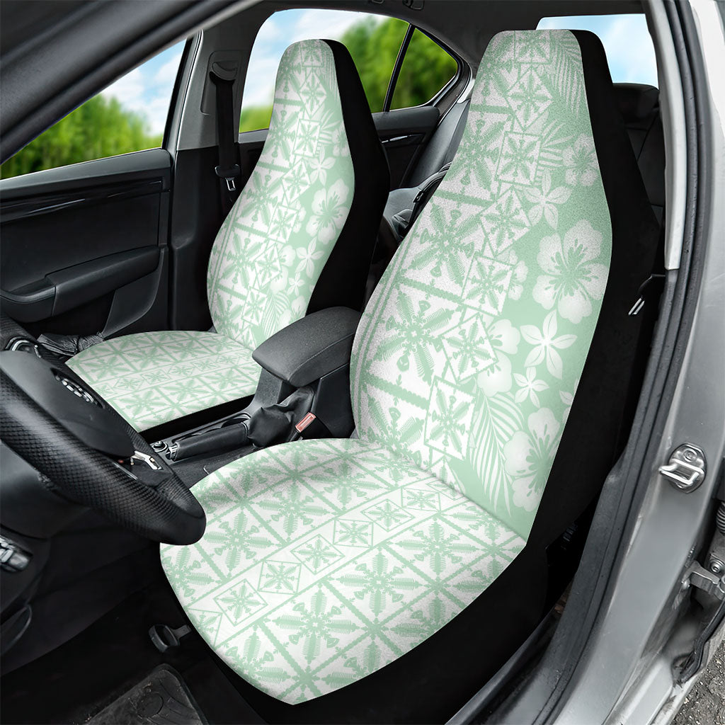 Pastel Green Kahili Quilt Hawaii Car Seat Cover Tropical Flower Seamless Half Style