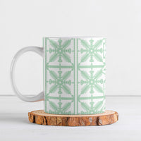 Pastel Green Kahili Quilt Hawaii Ceramic Mug Tropical Flower Seamless Half Style
