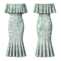 Pastel Green Kahili Quilt Hawaii Couples Matching Mermaid Dress and Long Sleeve Button Shirt Tropical Flower Seamless Half Style LT14 - Polynesian Pride