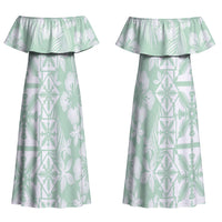 Pastel Green Kahili Quilt Hawaii Couples Matching Off Shoulder Maxi Dress and Hawaiian Shirt Tropical Flower Seamless Half Style LT14 - Polynesian Pride