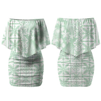 Pastel Green Kahili Quilt Hawaii Couples Matching Off Shoulder Short Dress and Long Sleeve Button Shirt Tropical Flower Seamless Half Style LT14 - Polynesian Pride