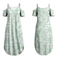 Pastel Green Kahili Quilt Hawaii Couples Matching Summer Maxi Dress and Hawaiian Shirt Tropical Flower Seamless Half Style LT14 - Polynesian Pride