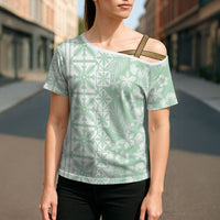 Pastel Green Kahili Quilt Hawaii Cross Shoulder Shirt Tropical Flower Seamless Half Style