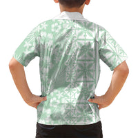 Pastel Green Kahili Quilt Hawaii Family Matching Mermaid Dress and Hawaiian Shirt Tropical Flower Seamless Half Style