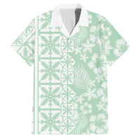 Pastel Green Kahili Quilt Hawaii Family Matching Off Shoulder Short Dress and Hawaiian Shirt Tropical Flower Seamless Half Style