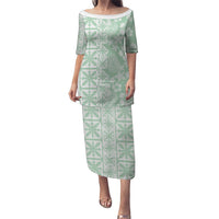 Pastel Green Kahili Quilt Hawaii Family Matching Puletasi and Hawaiian Shirt Tropical Flower Seamless Half Style