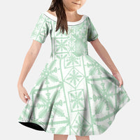Pastel Green Kahili Quilt Hawaii Family Matching Short Sleeve Bodycon Dress and Hawaiian Shirt Tropical Flower Seamless Half Style