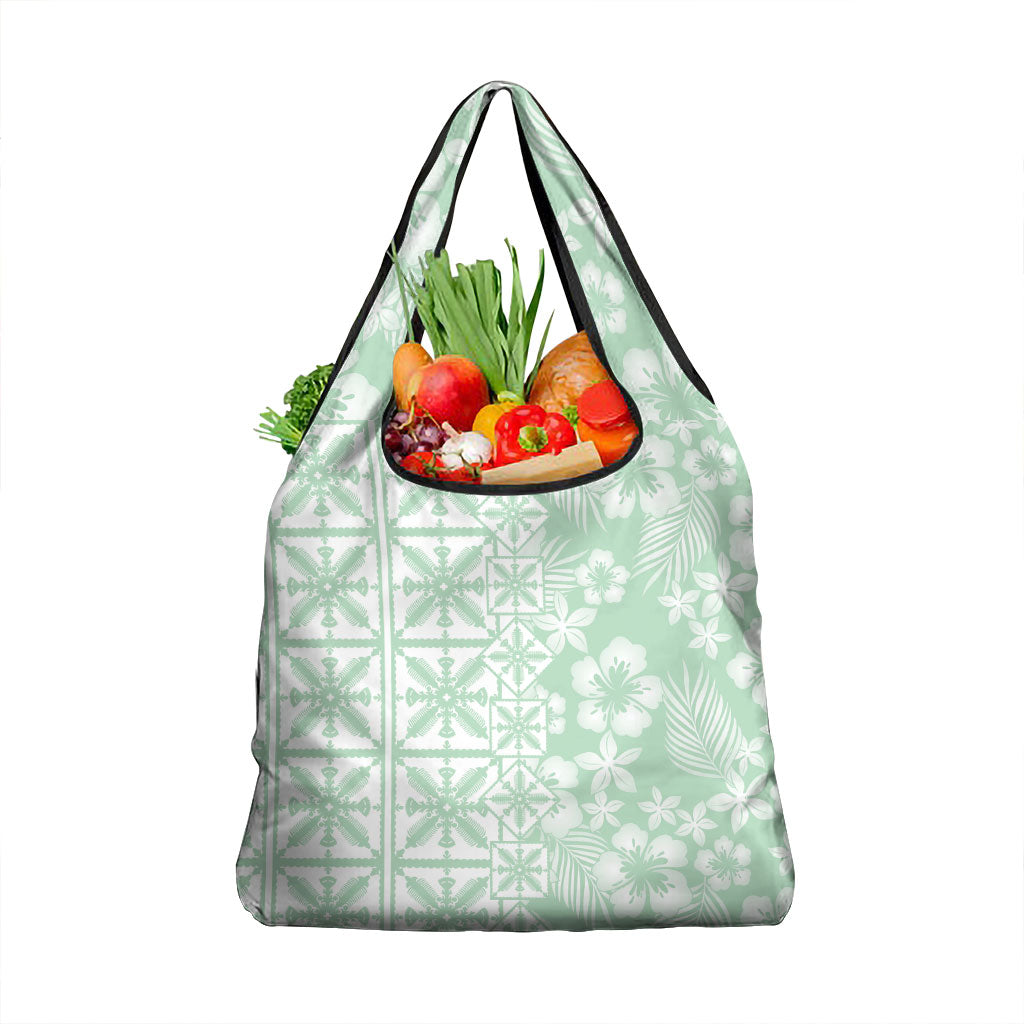 Pastel Green Kahili Quilt Hawaii Grocery Bag Tropical Flower Seamless Half Style LT14 1-pack One Size Green - Polynesian Pride