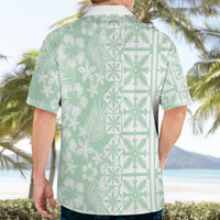 Pastel Green Kahili Quilt Hawaii Hawaiian Shirt Tropical Flower Seamless Half Style