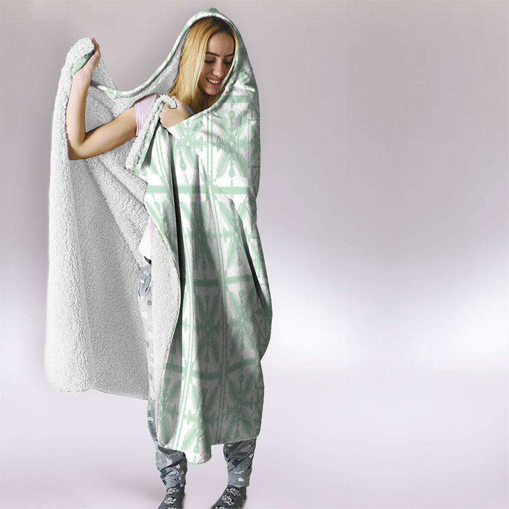 Pastel Green Kahili Quilt Hawaii Hooded Blanket Tropical Flower Seamless Half Style