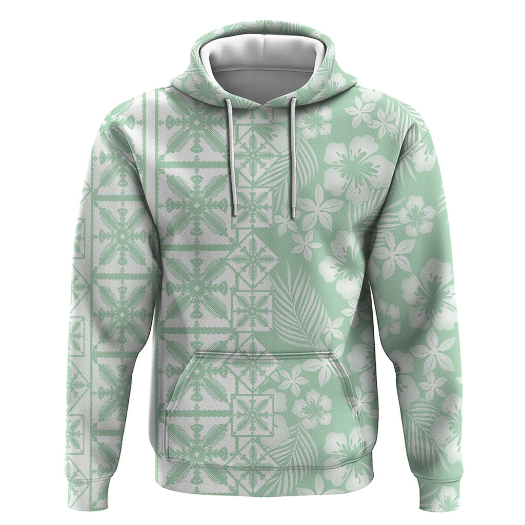 Pastel Green Kahili Quilt Hawaii Hoodie Tropical Flower Seamless Half Style