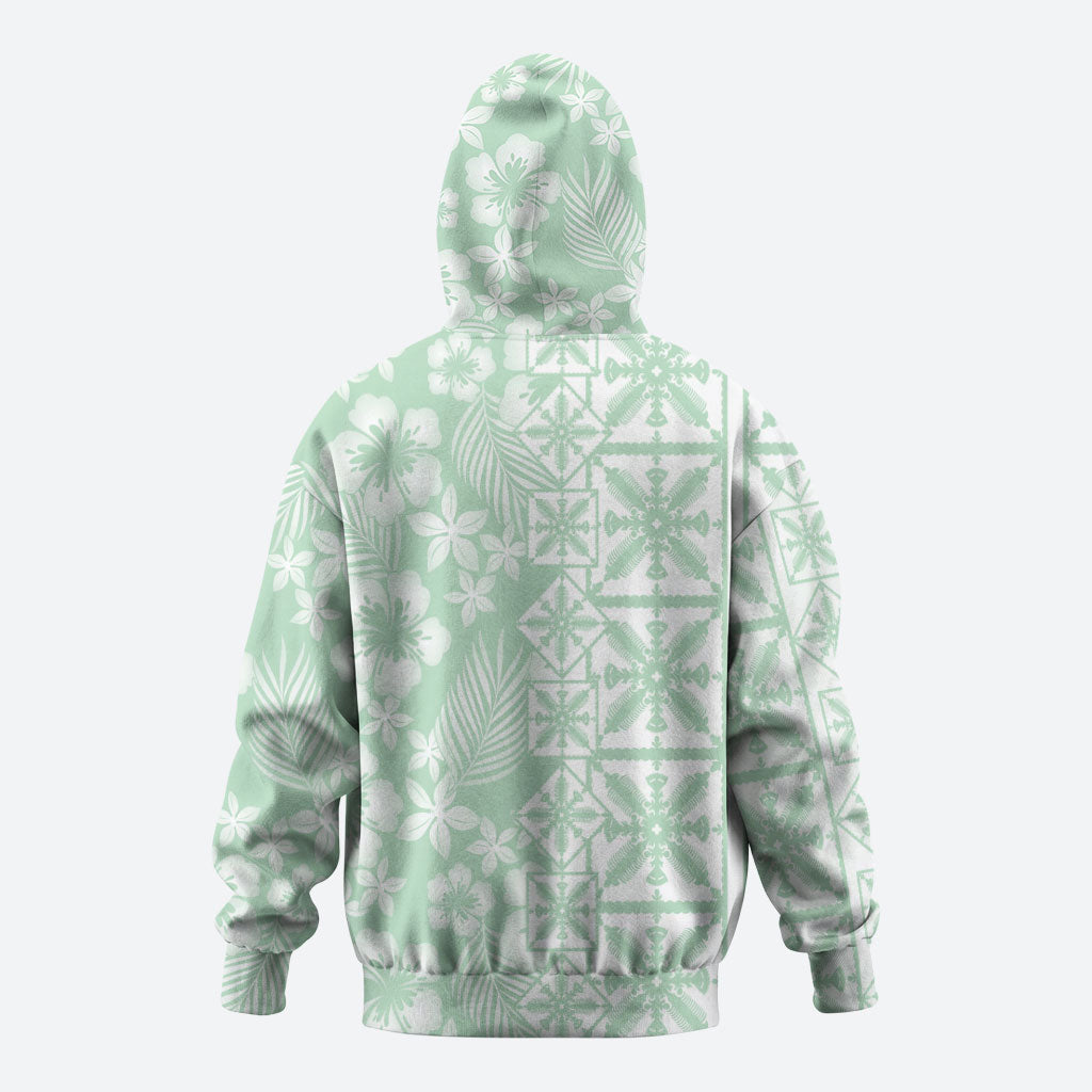 Pastel Green Kahili Quilt Hawaii Hoodie Tropical Flower Seamless Half Style