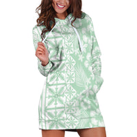 Pastel Green Kahili Quilt Hawaii Hoodie Dress Tropical Flower Seamless Half Style