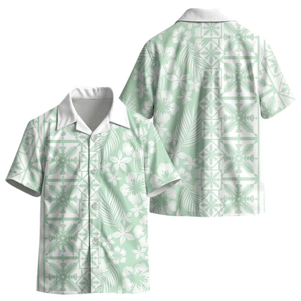 Pastel Green Kahili Quilt Hawaii Kid Hawaiian Shirt Tropical Flower Seamless Half Style LT14 - Polynesian Pride