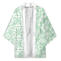 Pastel Green Kahili Quilt Hawaii Kimono Tropical Flower Seamless Half Style