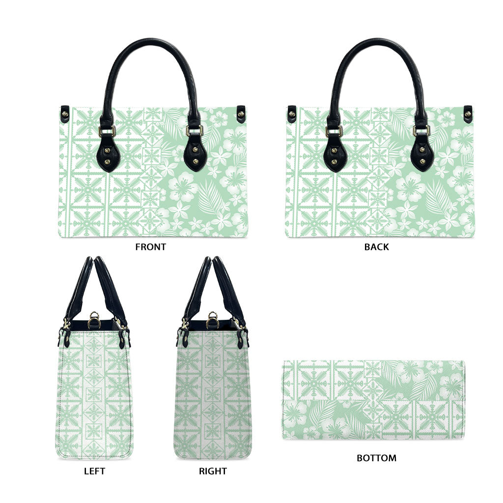 Pastel Green Kahili Quilt Hawaii Leather Bag Tropical Flower Seamless Half Style