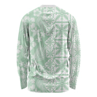 Pastel Green Kahili Quilt Hawaii Long Sleeve Shirt Tropical Flower Seamless Half Style