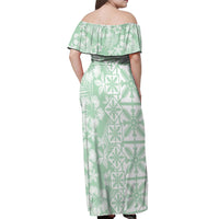 Pastel Green Kahili Quilt Hawaii Off Shoulder Maxi Dress Tropical Flower Seamless Half Style
