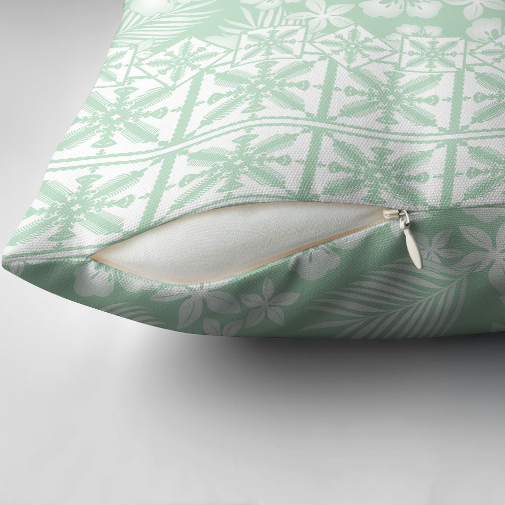 Pastel Green Kahili Quilt Hawaii Pillow Cover Tropical Flower Seamless Half Style