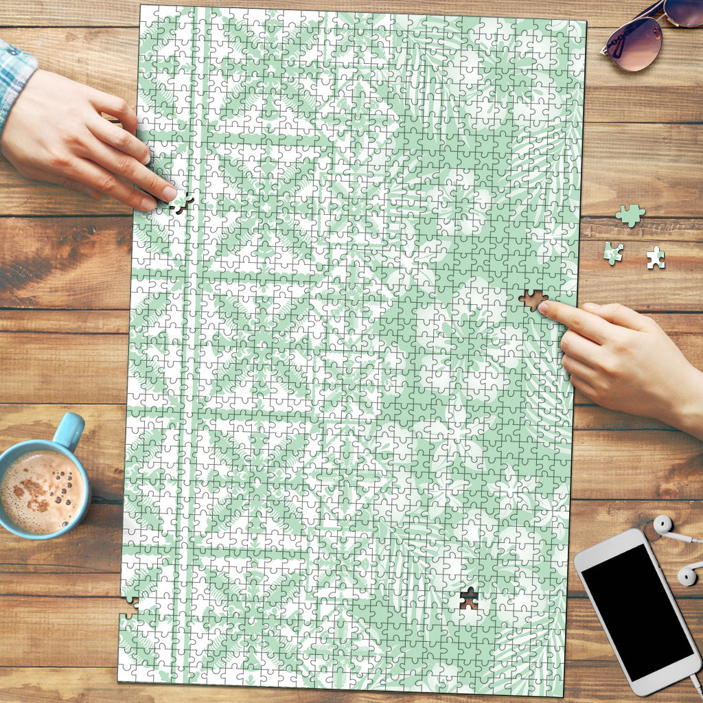 Pastel Green Kahili Quilt Hawaii Puzzle Tropical Flower Seamless Half Style LT14 Green - Polynesian Pride
