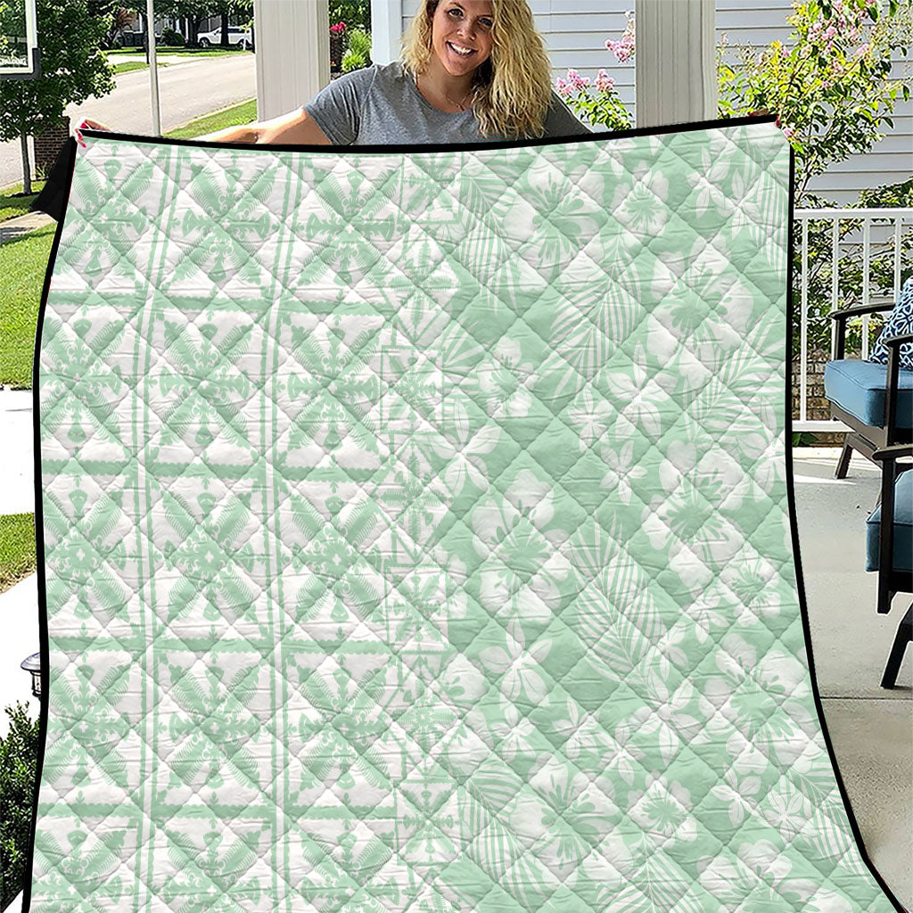 Pastel Green Kahili Quilt Hawaii Quilt Tropical Flower Seamless Half Style
