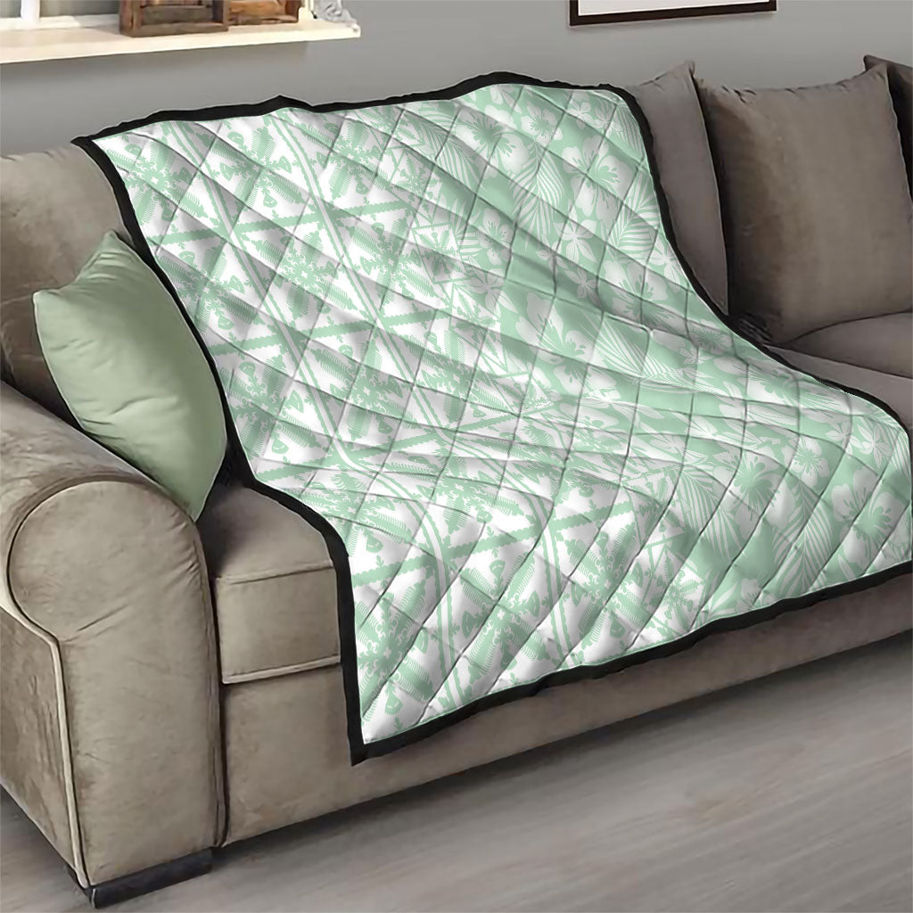 Pastel Green Kahili Quilt Hawaii Quilt Tropical Flower Seamless Half Style