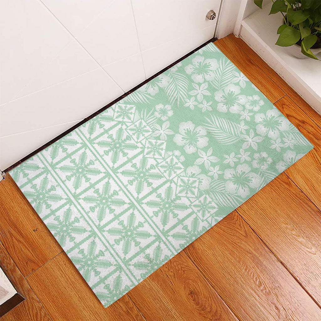 Pastel Green Kahili Quilt Hawaii Rubber Doormat Tropical Flower Seamless Half Style