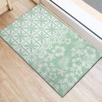 Pastel Green Kahili Quilt Hawaii Rubber Doormat Tropical Flower Seamless Half Style