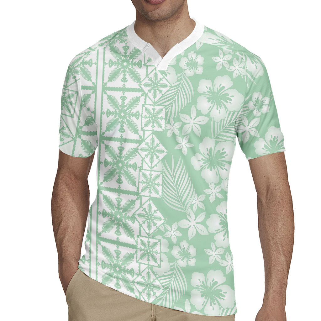Pastel Green Kahili Quilt Hawaii Rugby Jersey Tropical Flower Seamless Half Style