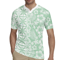 Pastel Green Kahili Quilt Hawaii Rugby Jersey Tropical Flower Seamless Half Style