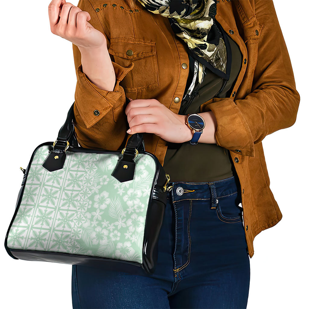 Pastel Green Kahili Quilt Hawaii Shoulder Handbag Tropical Flower Seamless Half Style
