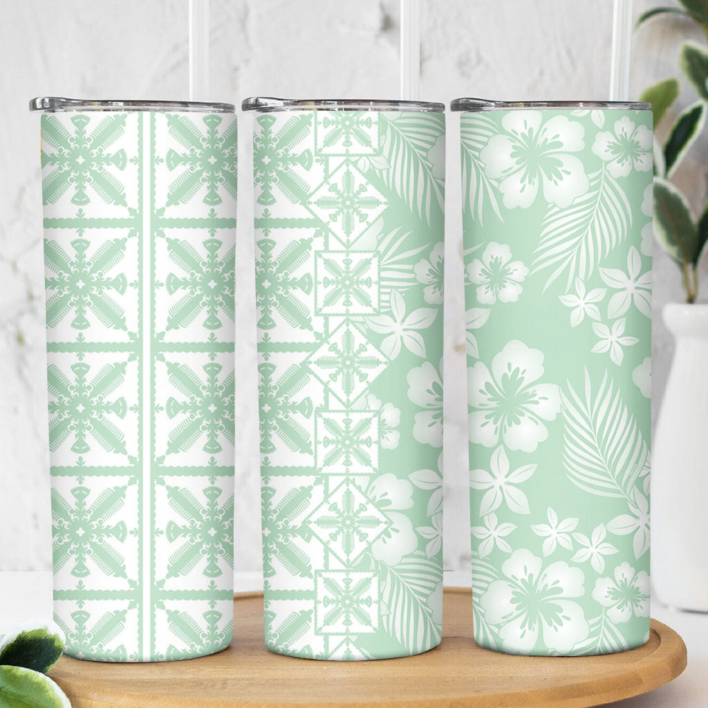 Pastel Green Kahili Quilt Hawaii Skinny Tumbler Tropical Flower Seamless Half Style