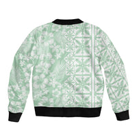 Pastel Green Kahili Quilt Hawaii Sleeve Zip Bomber Jacket Tropical Flower Seamless Half Style