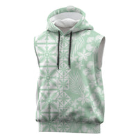 Pastel Green Kahili Quilt Hawaii Sleeveless Hoodie Tropical Flower Seamless Half Style