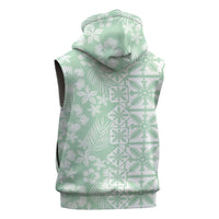 Pastel Green Kahili Quilt Hawaii Sleeveless Zip Hoodie Tropical Flower Seamless Half Style