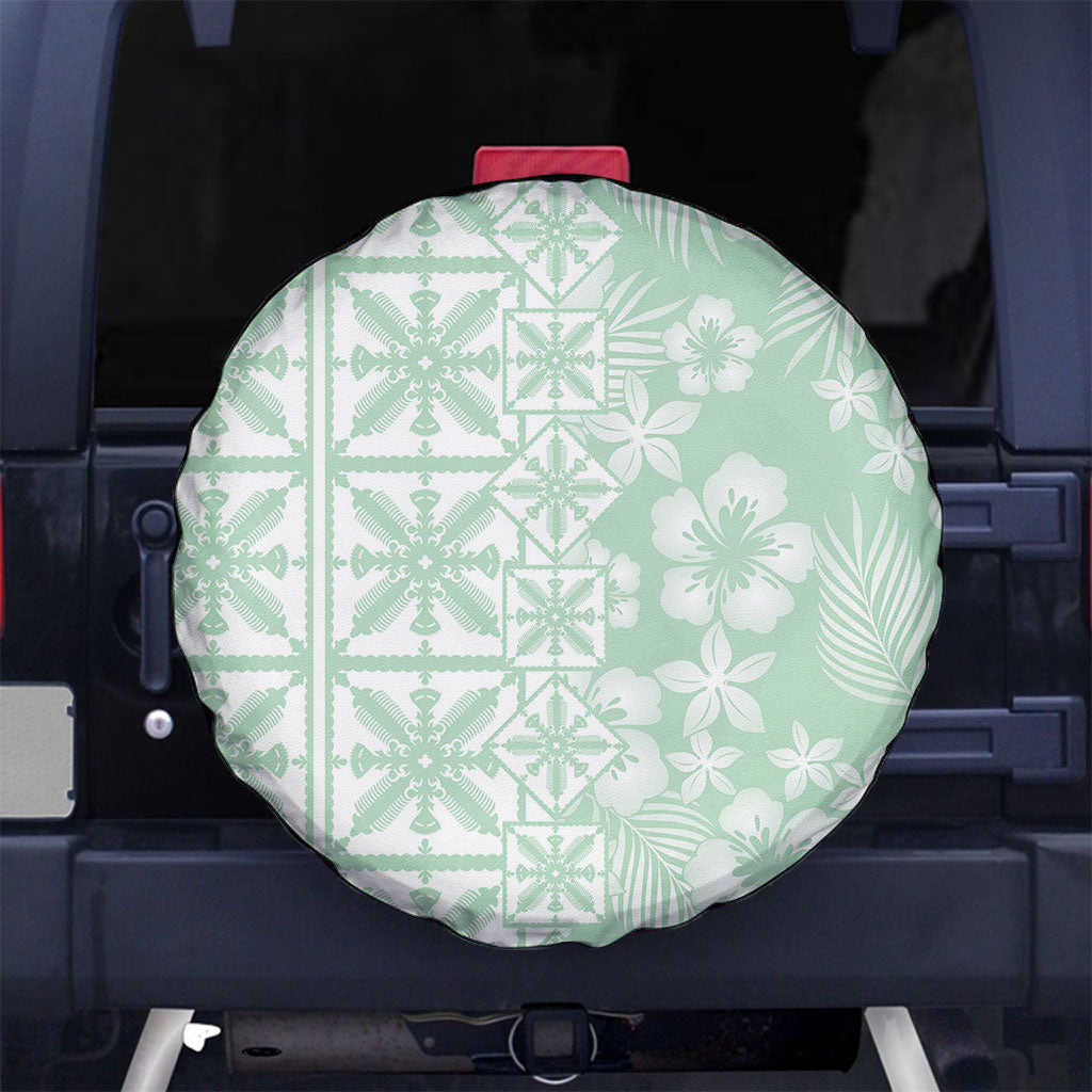Pastel Green Kahili Quilt Hawaii Spare Tire Cover Tropical Flower Seamless Half Style LT14 No hole Green - Polynesian Pride