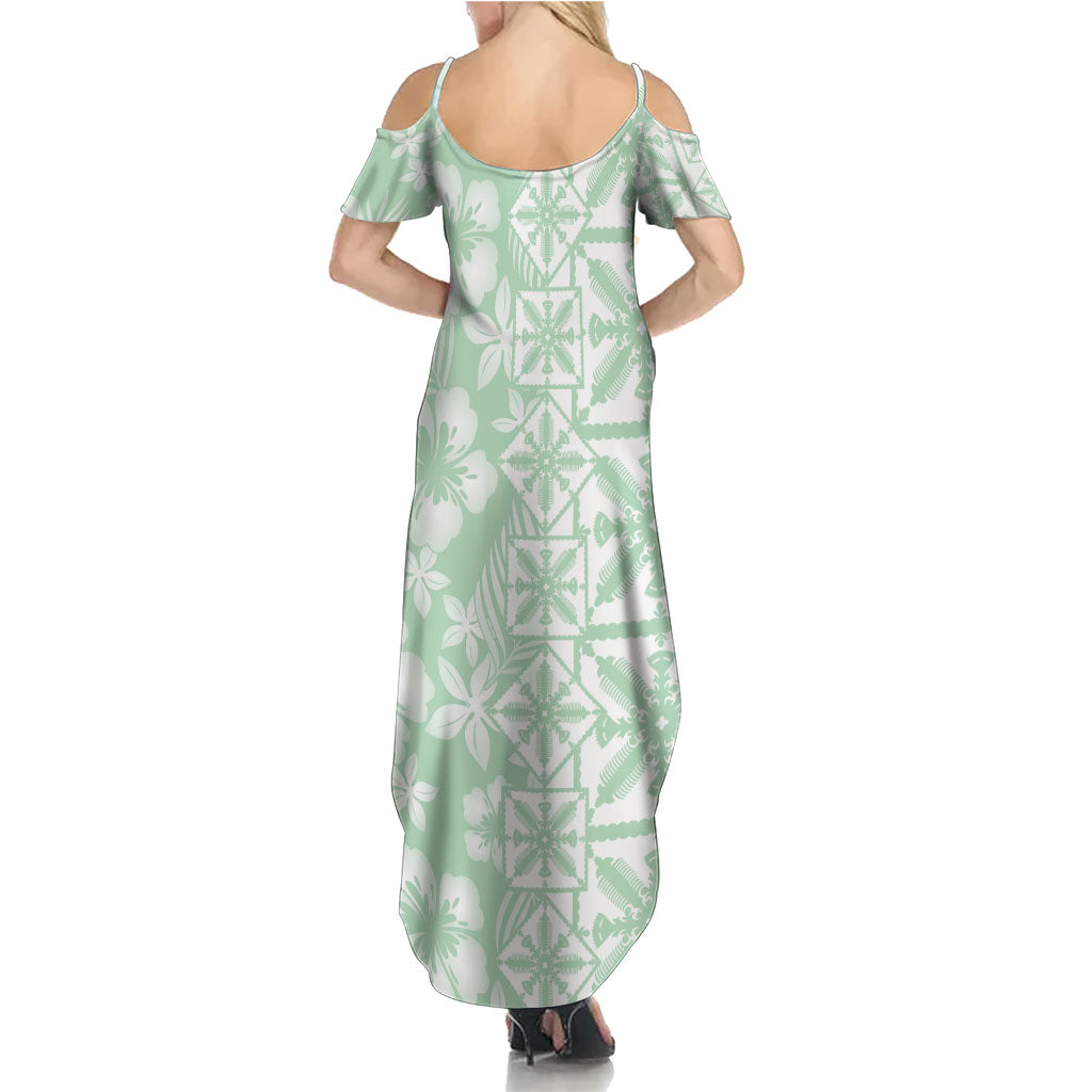 Pastel Green Kahili Quilt Hawaii Summer Maxi Dress Tropical Flower Seamless Half Style