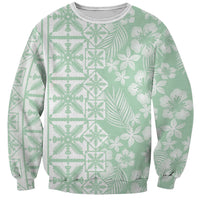 Pastel Green Kahili Quilt Hawaii Sweatshirt Tropical Flower Seamless Half Style