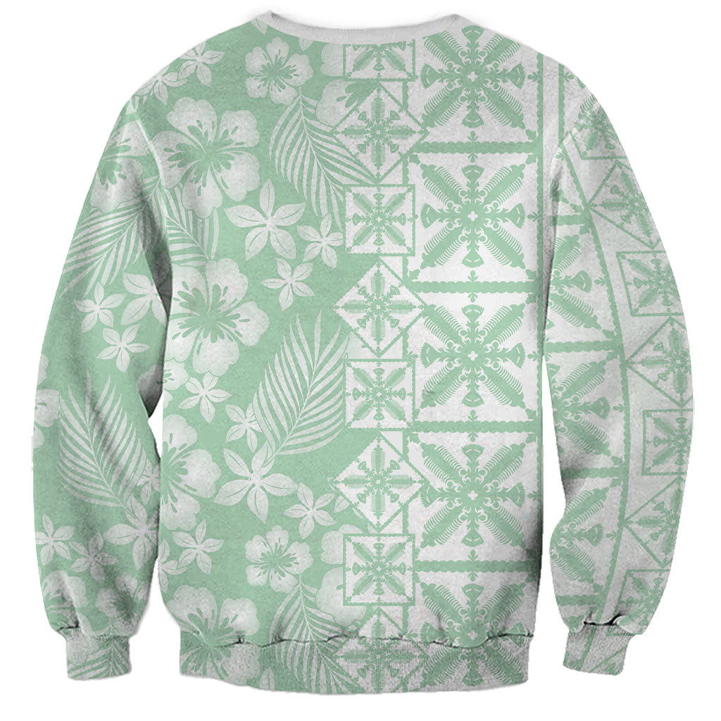 Pastel Green Kahili Quilt Hawaii Sweatshirt Tropical Flower Seamless Half Style