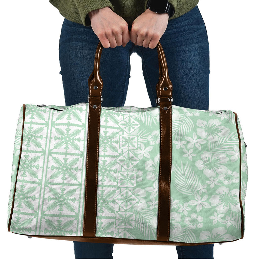 Pastel Green Kahili Quilt Hawaii Travel Bag Tropical Flower Seamless Half Style