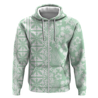 Pastel Green Kahili Quilt Hawaii Zip Hoodie Tropical Flower Seamless Half Style