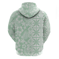 Pastel Green Kahili Quilt Hawaii Zip Hoodie Tropical Flower Seamless Half Style