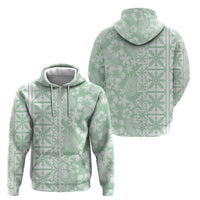 Pastel Green Kahili Quilt Hawaii Zip Hoodie Tropical Flower Seamless Half Style